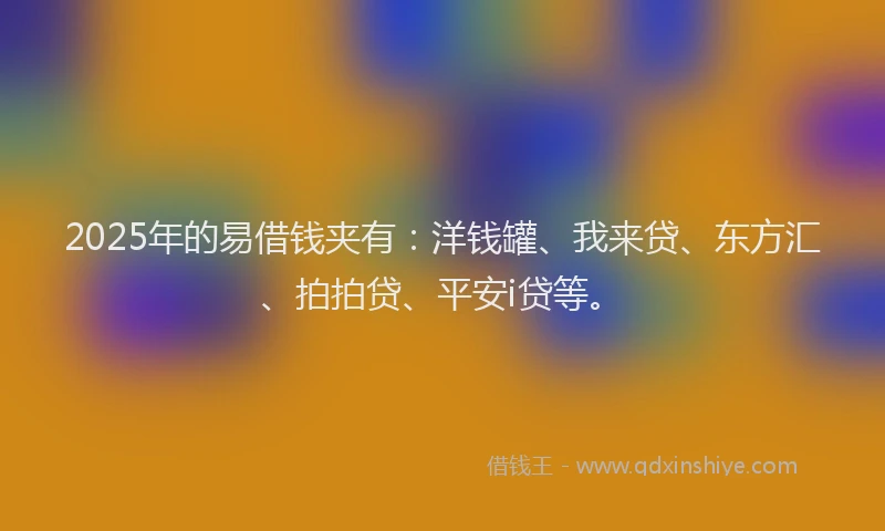 2025年的易借钱夹有：洋钱罐、我来贷、东方汇、拍拍贷、平安i贷等。
