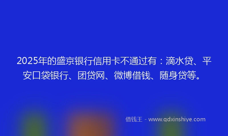2025年的盛京银行信用卡不通过有：滴水贷、平安口袋银行、团贷网、微博借钱、随身贷等。
