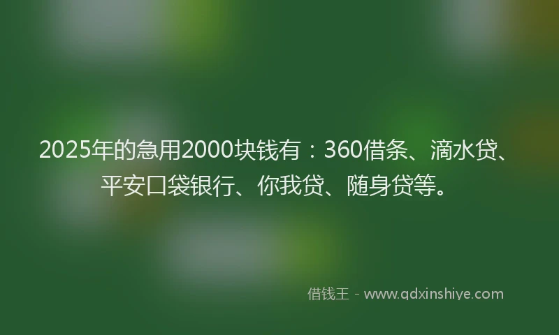 2025年的急用2000块钱有：360借条、滴水贷、平安口袋银行、你我贷、随身贷等。