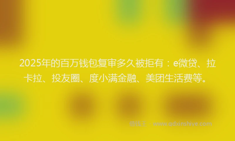 2025年的百万钱包复审多久被拒有：e微贷、拉卡拉、投友圈、度小满金融、美团生活费等。