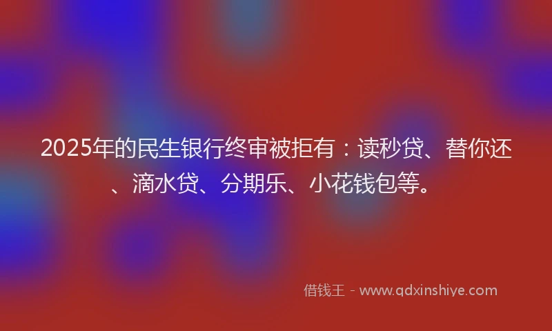 2025年的民生银行终审被拒有：读秒贷、替你还、滴水贷、分期乐、小花钱包等。