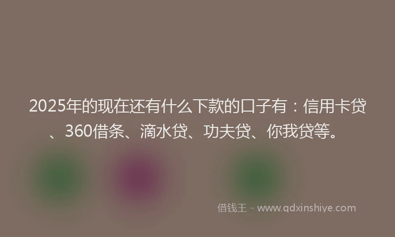 2025年的现在还有什么下款的口子有：信用卡贷、360借条、滴水贷、功夫贷、你我贷等。