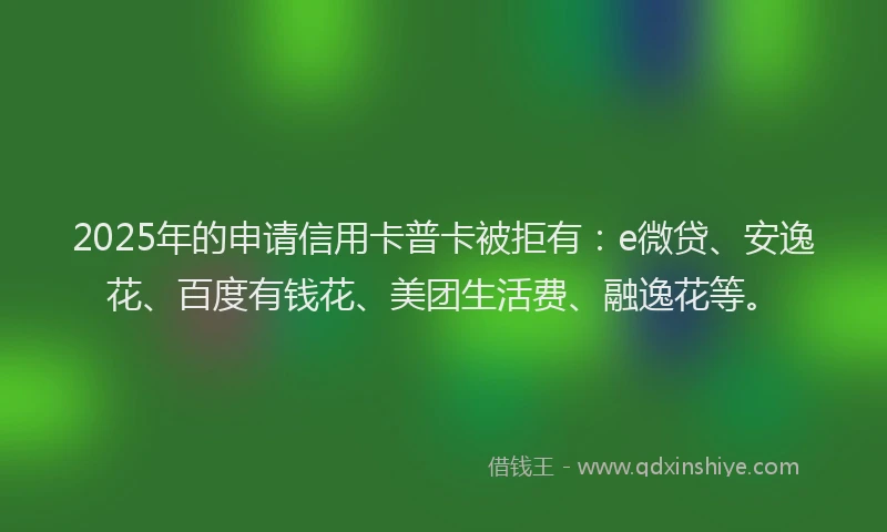 2025年的申请信用卡普卡被拒有：e微贷、安逸花、百度有钱花、美团生活费、融逸花等。