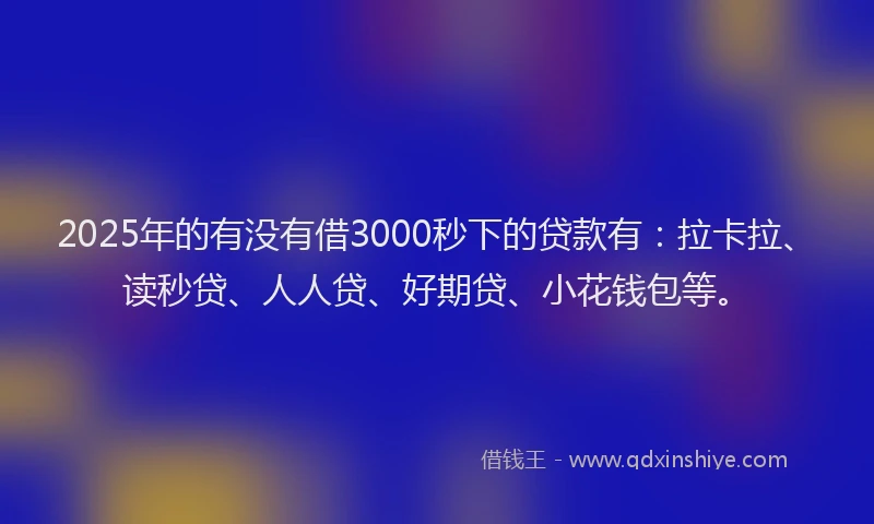 2025年的有没有借3000秒下的贷款有：拉卡拉、读秒贷、人人贷、好期贷、小花钱包等。