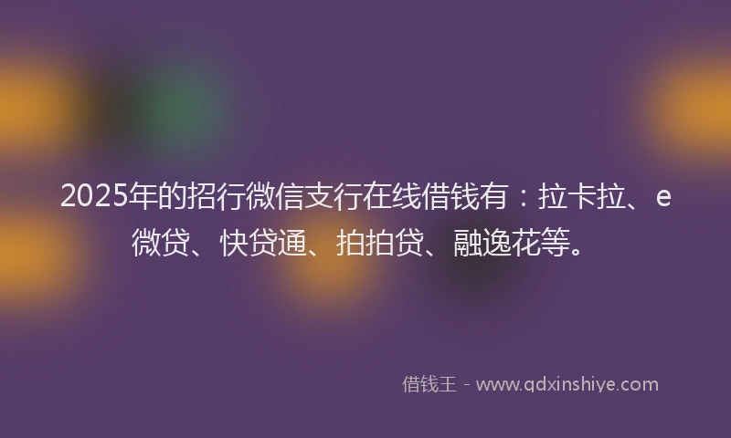 2025年的招行微信支行在线借钱有：拉卡拉、e微贷、快贷通、拍拍贷、融逸花等。