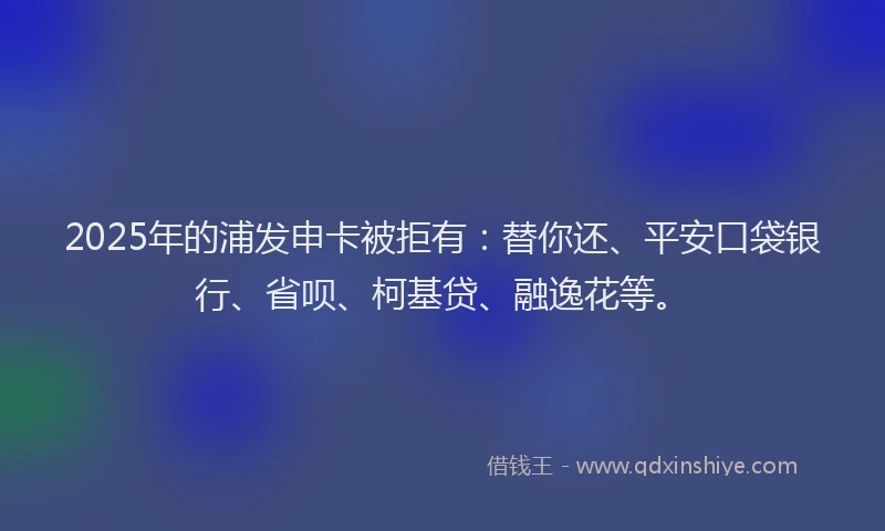 2025年的浦发申卡被拒有：替你还、平安口袋银行、省呗、柯基贷、融逸花等。
