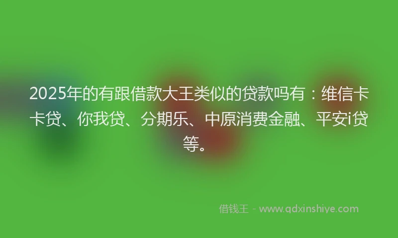 2025年的有跟借款大王类似的贷款吗有：维信卡卡贷、你我贷、分期乐、中原消费金融、平安i贷等。