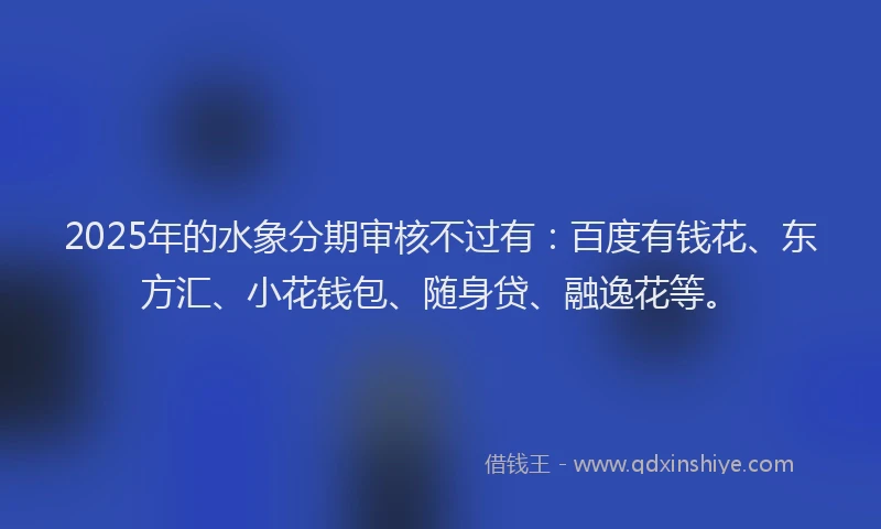 2025年的水象分期审核不过有：百度有钱花、东方汇、小花钱包、随身贷、融逸花等。