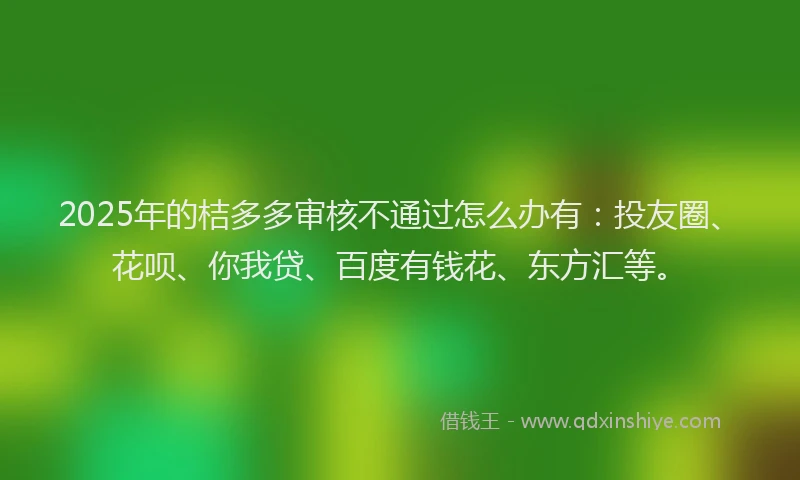 2025年的桔多多审核不通过怎么办有：投友圈、花呗、你我贷、百度有钱花、东方汇等。