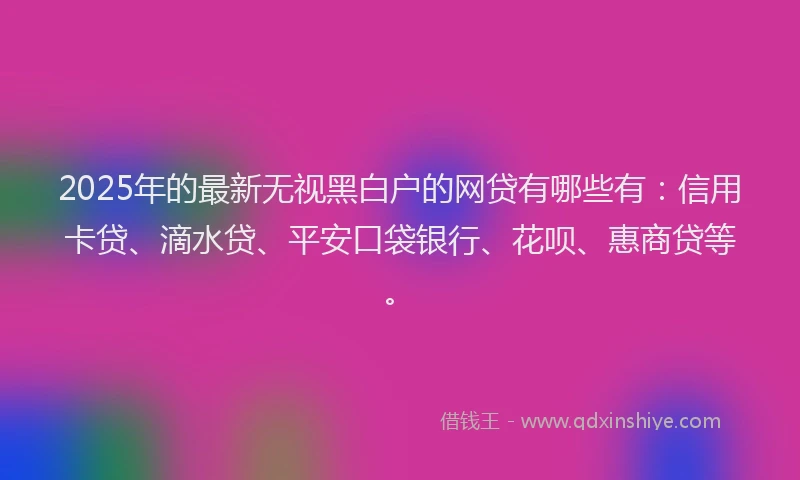 2025年的最新无视黑白户的网贷有哪些有：信用卡贷、滴水贷、平安口袋银行、花呗、惠商贷等。