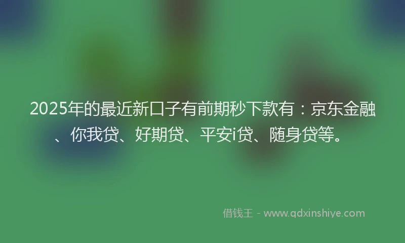 2025年的最近新口子有前期秒下款有：京东金融、你我贷、好期贷、平安i贷、随身贷等。