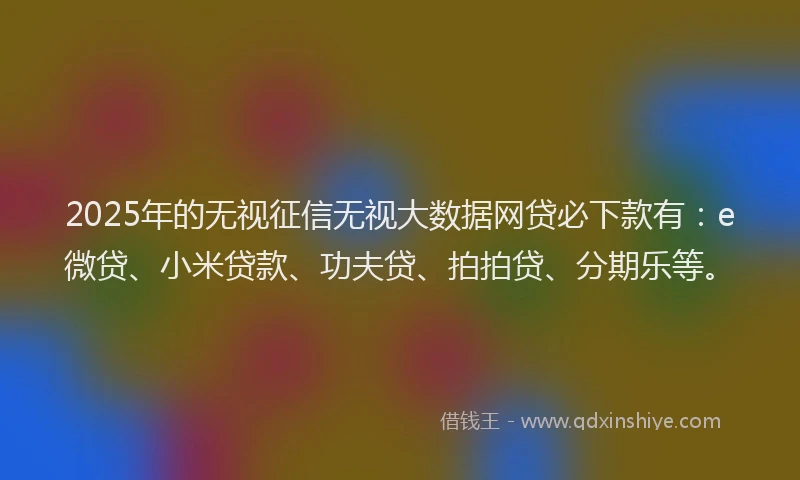 2025年的无视征信无视大数据网贷必下款有：e微贷、小米贷款、功夫贷、拍拍贷、分期乐等。