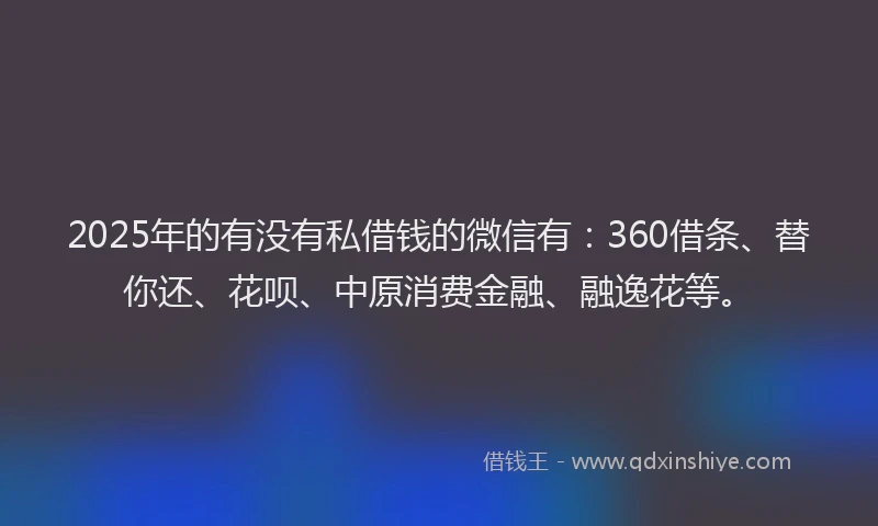 2025年的有没有私借钱的微信有：360借条、替你还、花呗、中原消费金融、融逸花等。