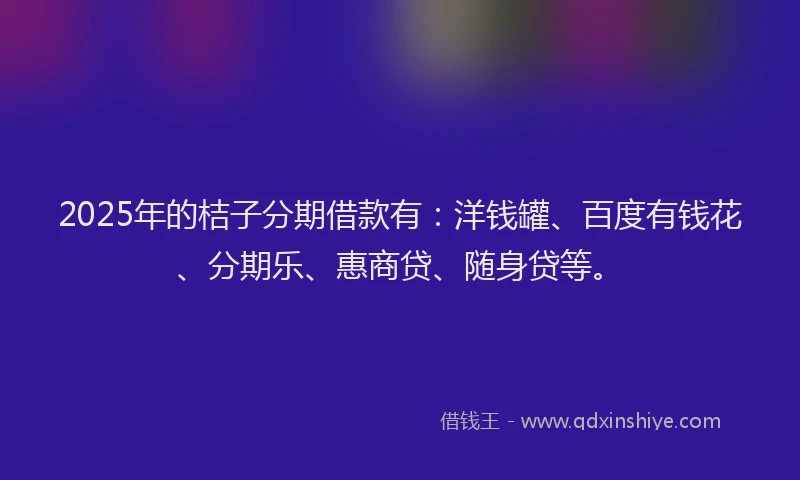 2025年的桔子分期借款有：洋钱罐、百度有钱花、分期乐、惠商贷、随身贷等。