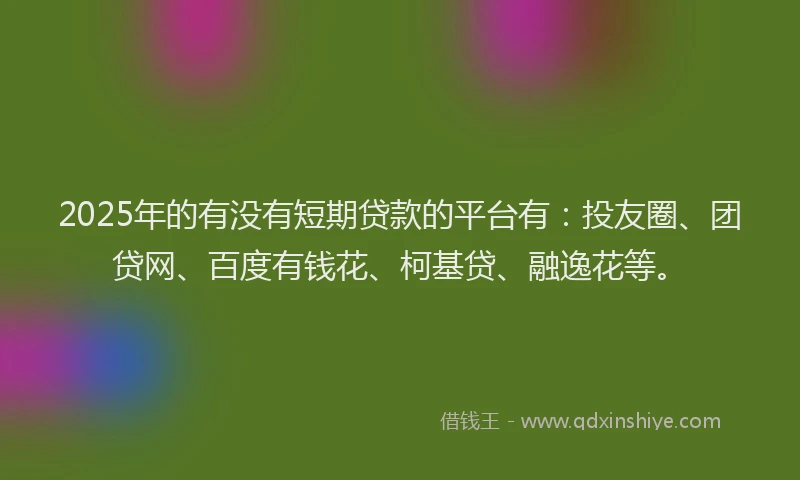 2025年的有没有短期贷款的平台有：投友圈、团贷网、百度有钱花、柯基贷、融逸花等。