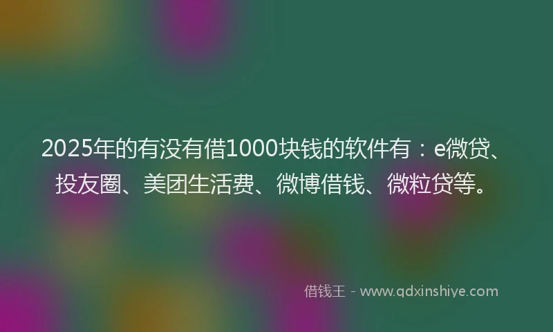 2025年的有没有借1000块钱的软件有：e微贷、投友圈、美团生活费、微博借钱、微粒贷等。