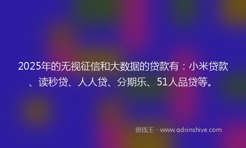 2025年的无视征信和大数据的贷款有：小米贷款、读秒贷、人人贷、分期乐、51人品贷等。
