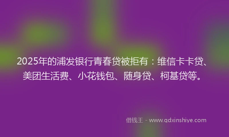 2025年的浦发银行青春贷被拒有：维信卡卡贷、美团生活费、小花钱包、随身贷、柯基贷等。