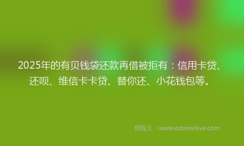 2025年的有贝钱袋还款再借被拒有：信用卡贷、还呗、维信卡卡贷、替你还、小花钱包等。