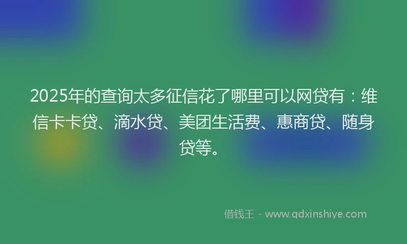 2025年的查询太多征信花了哪里可以网贷有：维信卡卡贷、滴水贷、美团生活费、惠商贷、随身贷等。