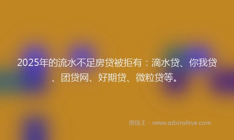 2025年的流水不足房贷被拒有：滴水贷、你我贷、团贷网、好期贷、微粒贷等。