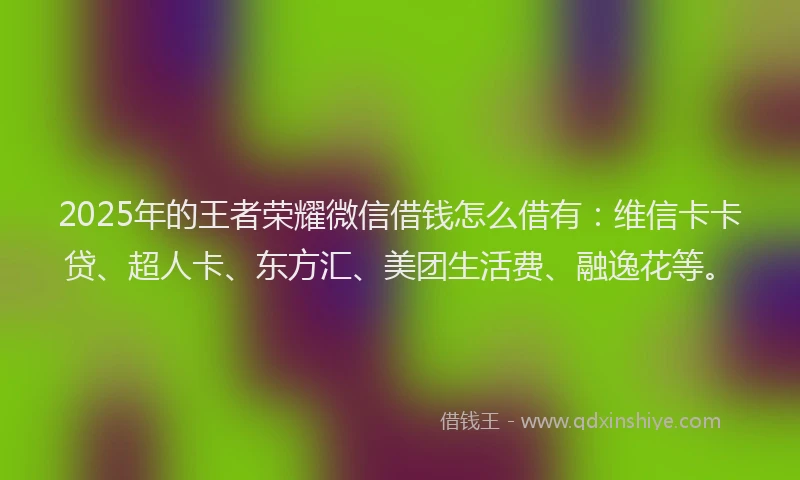 2025年的王者荣耀微信借钱怎么借有：维信卡卡贷、超人卡、东方汇、美团生活费、融逸花等。