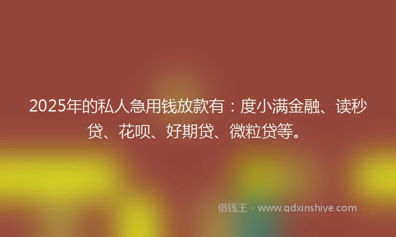 2025年的私人急用钱放款有：度小满金融、读秒贷、花呗、好期贷、微粒贷等。