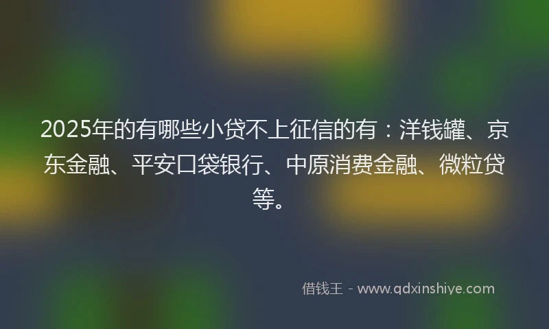 2025年的有哪些小贷不上征信的有：洋钱罐、京东金融、平安口袋银行、中原消费金融、微粒贷等。