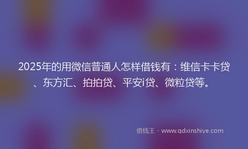 2025年的用微信普通人怎样借钱有：维信卡卡贷、东方汇、拍拍贷、平安i贷、微粒贷等。