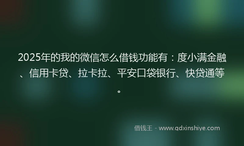 2025年的我的微信怎么借钱功能有：度小满金融、信用卡贷、拉卡拉、平安口袋银行、快贷通等。