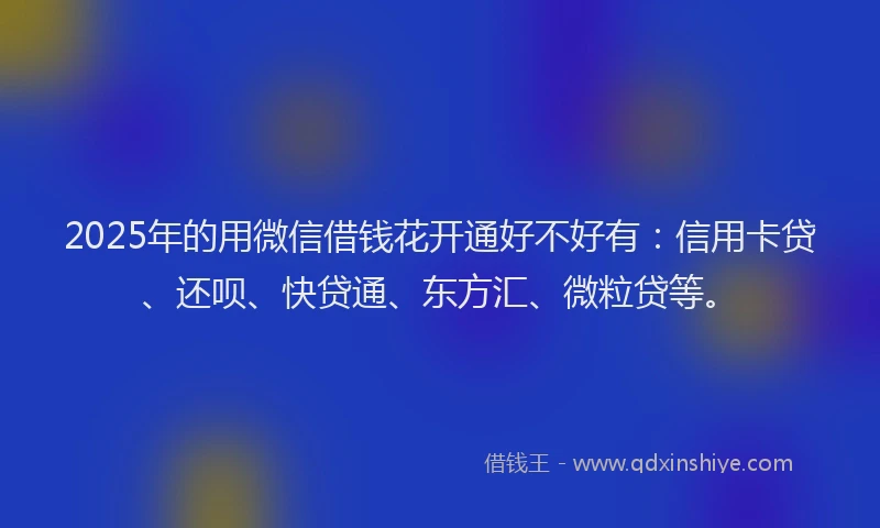 2025年的用微信借钱花开通好不好有：信用卡贷、还呗、快贷通、东方汇、微粒贷等。
