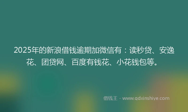 2025年的新浪借钱逾期加微信有：读秒贷、安逸花、团贷网、百度有钱花、小花钱包等。
