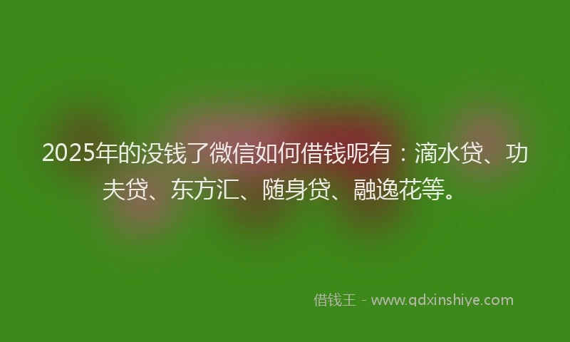 2025年的没钱了微信如何借钱呢有：滴水贷、功夫贷、东方汇、随身贷、融逸花等。