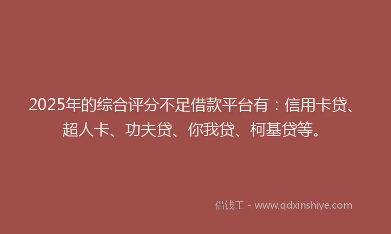 2025年的综合评分不足借款平台有：信用卡贷、超人卡、功夫贷、你我贷、柯基贷等。