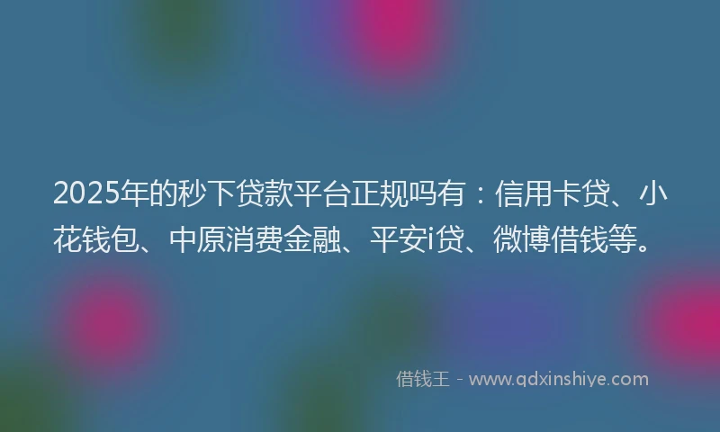 2025年的秒下贷款平台正规吗有：信用卡贷、小花钱包、中原消费金融、平安i贷、微博借钱等。