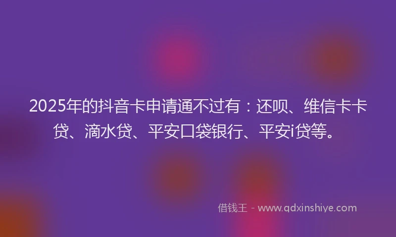 2025年的抖音卡申请通不过有：还呗、维信卡卡贷、滴水贷、平安口袋银行、平安i贷等。