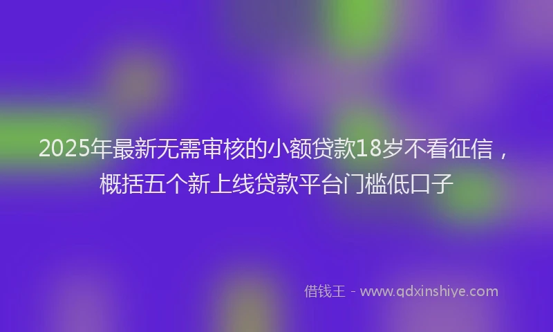 2025年最新无需审核的小额贷款18岁不看征信，概括五个新上线贷款平台门槛低口子