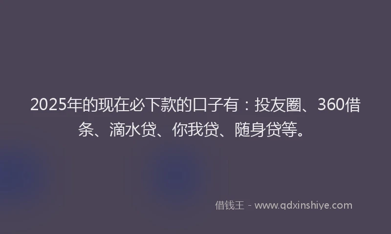 2025年的现在必下款的口子有：投友圈、360借条、滴水贷、你我贷、随身贷等。