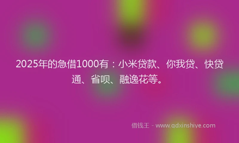 2025年的急借1000有：小米贷款、你我贷、快贷通、省呗、融逸花等。