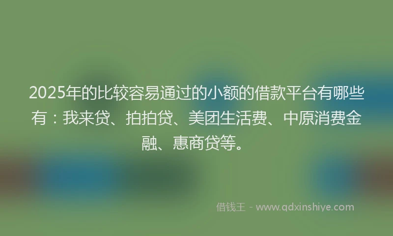 2025年的比较容易通过的小额的借款平台有哪些有：我来贷、拍拍贷、美团生活费、中原消费金融、惠商贷等。