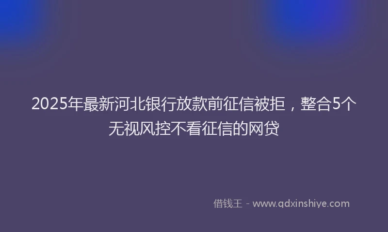2025年最新河北银行放款前征信被拒，整合5个无视风控不看征信的网贷