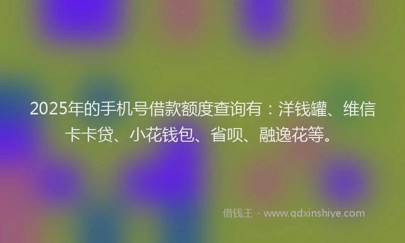 2025年的手机号借款额度查询有：洋钱罐、维信卡卡贷、小花钱包、省呗、融逸花等。