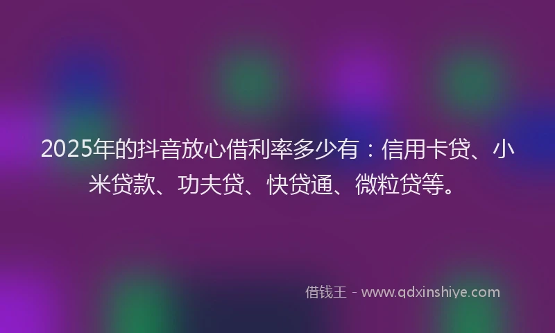 2025年的抖音放心借利率多少有：信用卡贷、小米贷款、功夫贷、快贷通、微粒贷等。