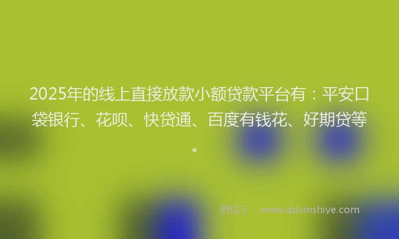 2025年的线上直接放款小额贷款平台有：平安口袋银行、花呗、快贷通、百度有钱花、好期贷等。