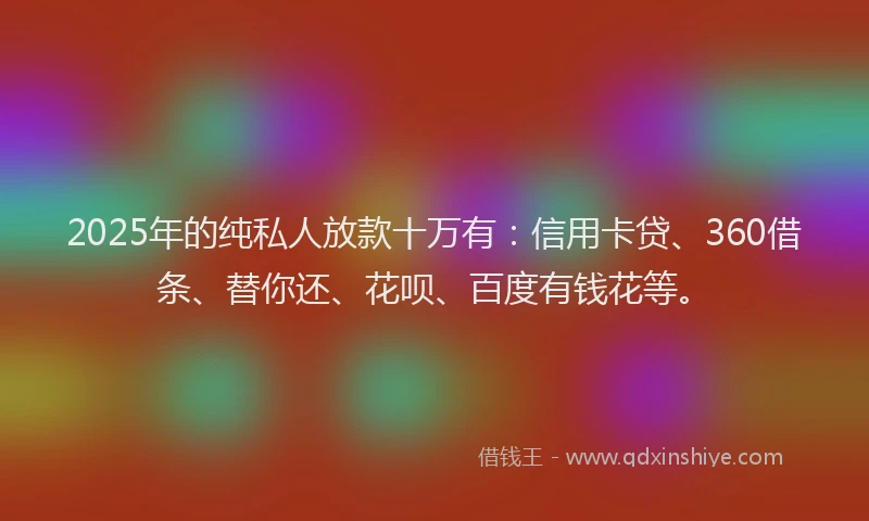 2025年的纯私人放款十万有:信用卡贷、360借条、替你还、花呗、百度有钱花等。