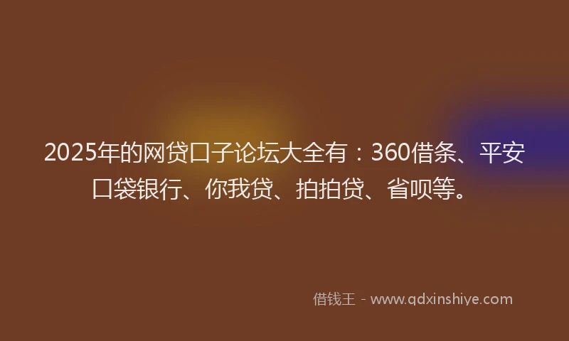 2025年的网贷口子论坛大全有：360借条、平安口袋银行、你我贷、拍拍贷、省呗等。
