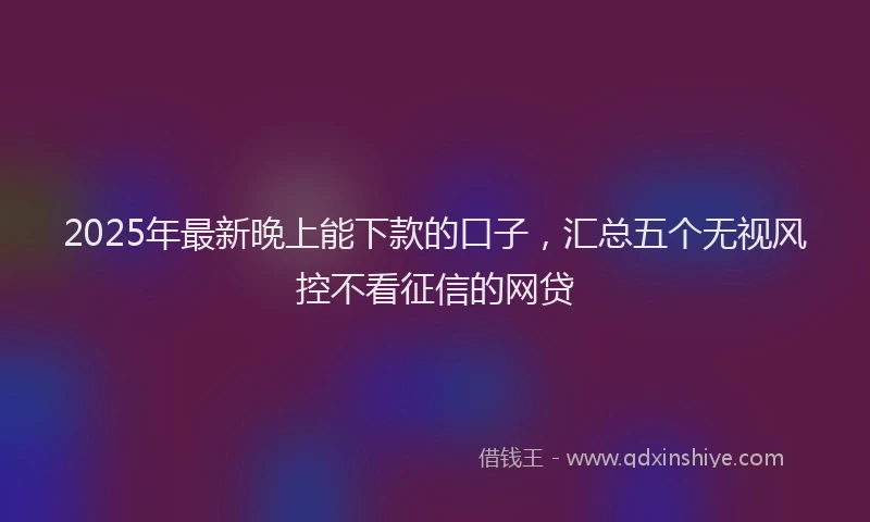 2025年最新晚上能下款的口子，汇总五个无视风控不看征信的网贷