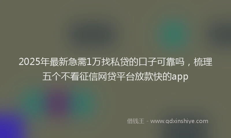 2025年最新急需1万找私贷的口子可靠吗，梳理五个不看征信网贷平台放款快的app