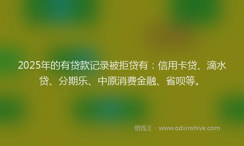 2025年的有贷款记录被拒贷有：信用卡贷、滴水贷、分期乐、中原消费金融、省呗等。
