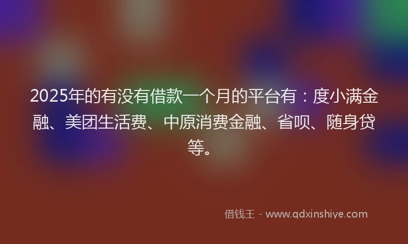 2025年的有没有借款一个月的平台有：度小满金融、美团生活费、中原消费金融、省呗、随身贷等。